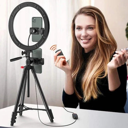 ROCK Black Selfie Ring Light with Tripod Stand & Phone Holder Multi-camera (Model RPH0948)