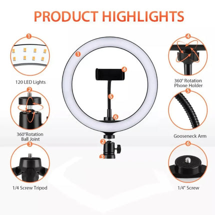 ROCK Black Selfie Ring Light with Tripod Stand & Phone Holder Multi-camera (Model RPH0948)