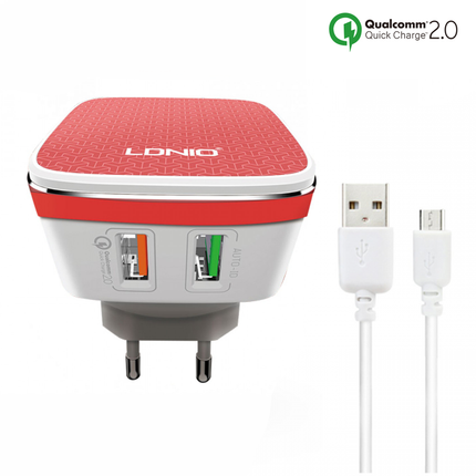 LDNIO A2405Q Qualcomm 2.0 Quick Charge Dual USB with AUTO-ID and Micro USB Cable