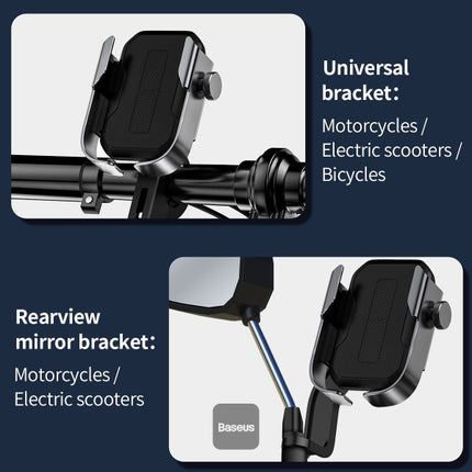 Baseus Armor Motorcycle Holder adjustable phone bike mount holder for handlebar and mirror -Black