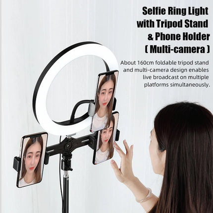 ROCK Black Selfie Ring Light with Tripod Stand & Phone Holder Multi-camera (Model RPH0948)