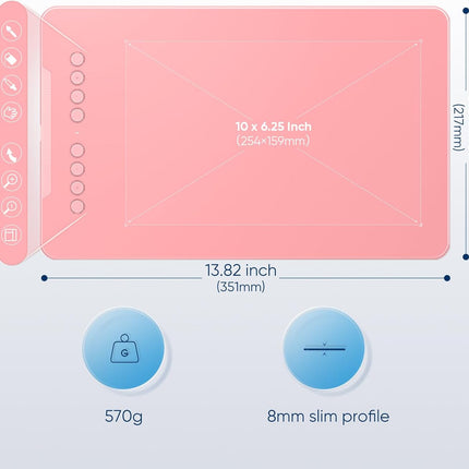 XPPen Deco 01 V2 10x6.25 Inch Graphics Digital Drawing Tablet - Pink