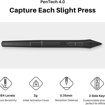 Huion kamvas 13 (Gen 3) Graphics Tablet with Dual Pen Display Screen Dial 5 Keys - Black