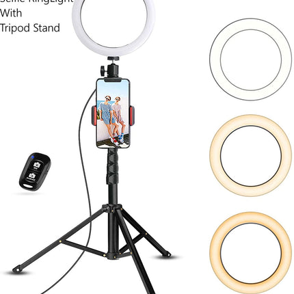 ROCK Black Selfie Ring Light with Tripod Stand & Phone Holder Multi-camera (Model RPH0948)