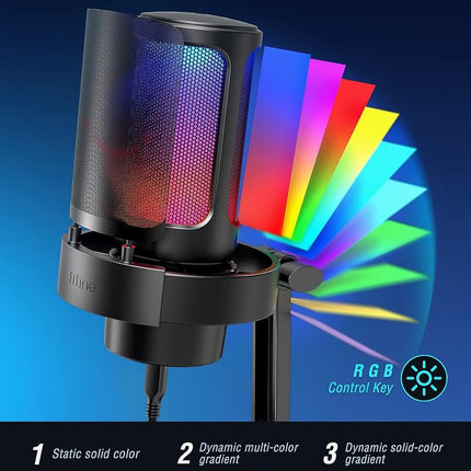 FIFINE AMPLIGAME A8 USB MIC WITH CONTROLLABLE RGB, LIVE MONITORING, INPUT DIAL, POP FILTER FOR STREAMING