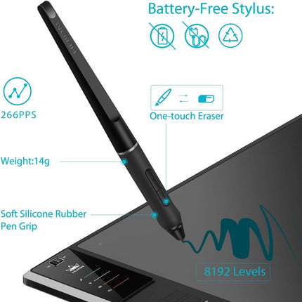 HUION WH1409 V2 Upgraded Battery-Free Wireless Graphics Drawing Tablet 8192 Levels 13.8 X 8.6 Inch with 12 Express Keys