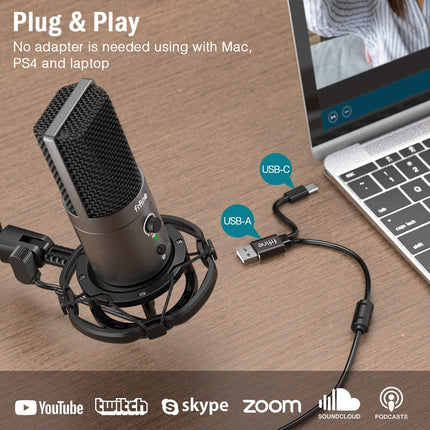 FIFINE T683 USB Microphone Bundle with A Mute Button, A Volume Dial & A Monitoring Jack for PC/Mac/Mobile