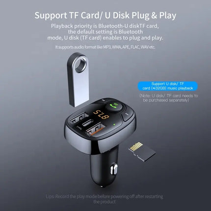 ROCK B301 Dual USB + PD Bluetooth 5.0 FM Transmitter & Car Charger, Support TF Card / U-disk (Black)