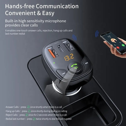 ROCK B301 Dual USB + PD Bluetooth 5.0 FM Transmitter & Car Charger, Support TF Card / U-disk (Black)