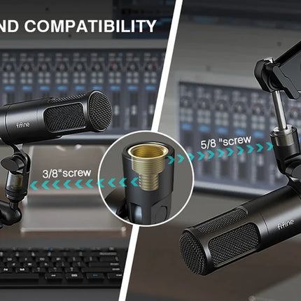 FIFINE XLR Dynamic Microphone, Vocal Podcast Microphone with Cardioid Pattern, Studio Metal Mic for Streaming Voice-Over Dubbing Video Recording, Black-K669D