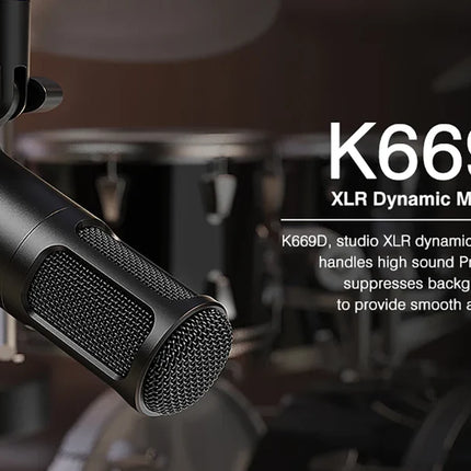 FIFINE XLR Dynamic Microphone, Vocal Podcast Microphone with Cardioid Pattern, Studio Metal Mic for Streaming Voice-Over Dubbing Video Recording, Black-K669D
