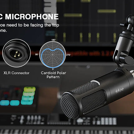 FIFINE XLR Dynamic Microphone, Vocal Podcast Microphone with Cardioid Pattern, Studio Metal Mic for Streaming Voice-Over Dubbing Video Recording, Black-K669D