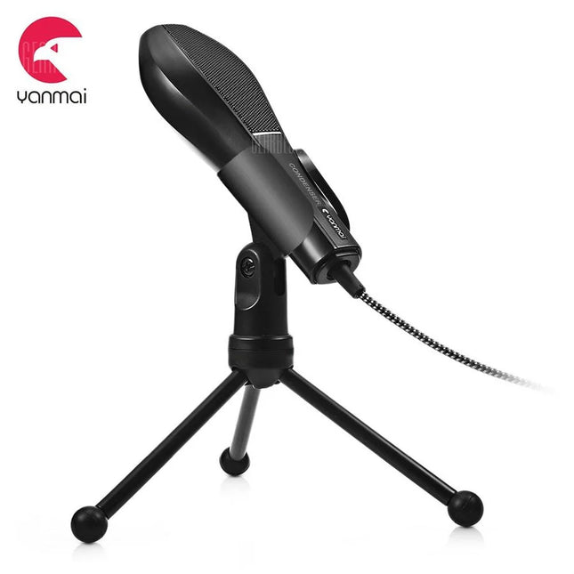 Yanmai Q5 USB 2.0 Game Studio Condenser Sound Recording Microphone with Holder, Compatible with PC and Mac for Live Broadcast Show, KTV, etc.(Black)